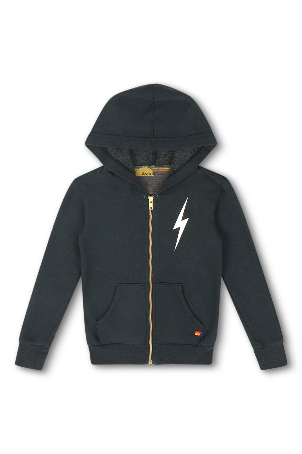 KIDS BOLT PRINT ZIP HOODIE - CHARCOAL // WHITE