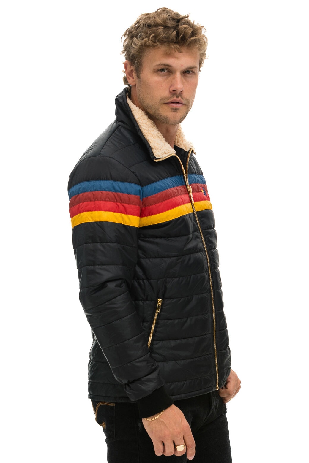 4 STRIPE RAINBOW SLEEVE JACKET - BLACK - Image 4