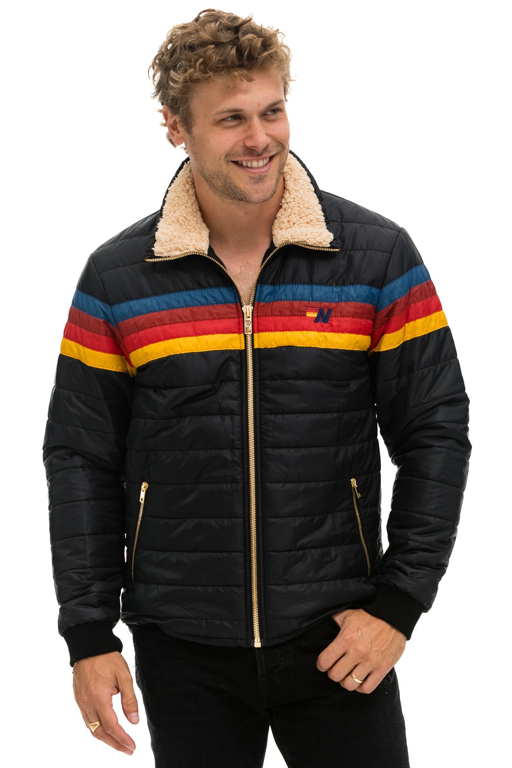4 STRIPE RAINBOW SLEEVE JACKET - BLACK - Image 2
