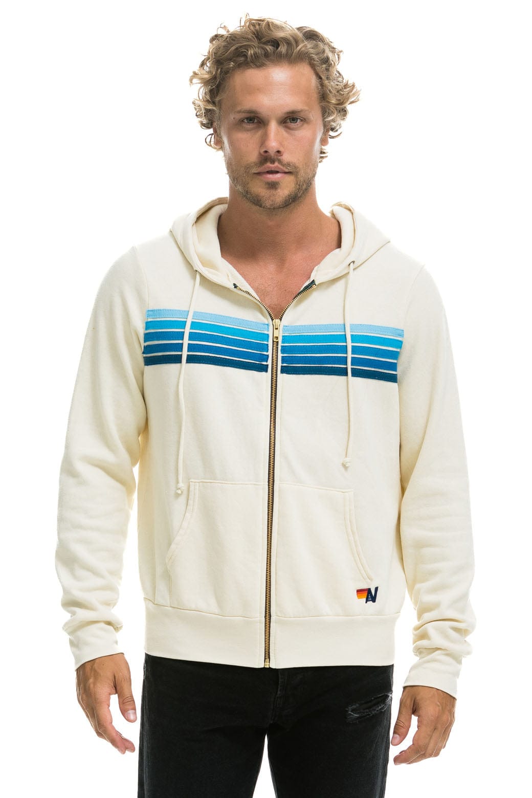 5 STRIPE HOODIE - VINTAGE WHITE // BLUE - Image 2