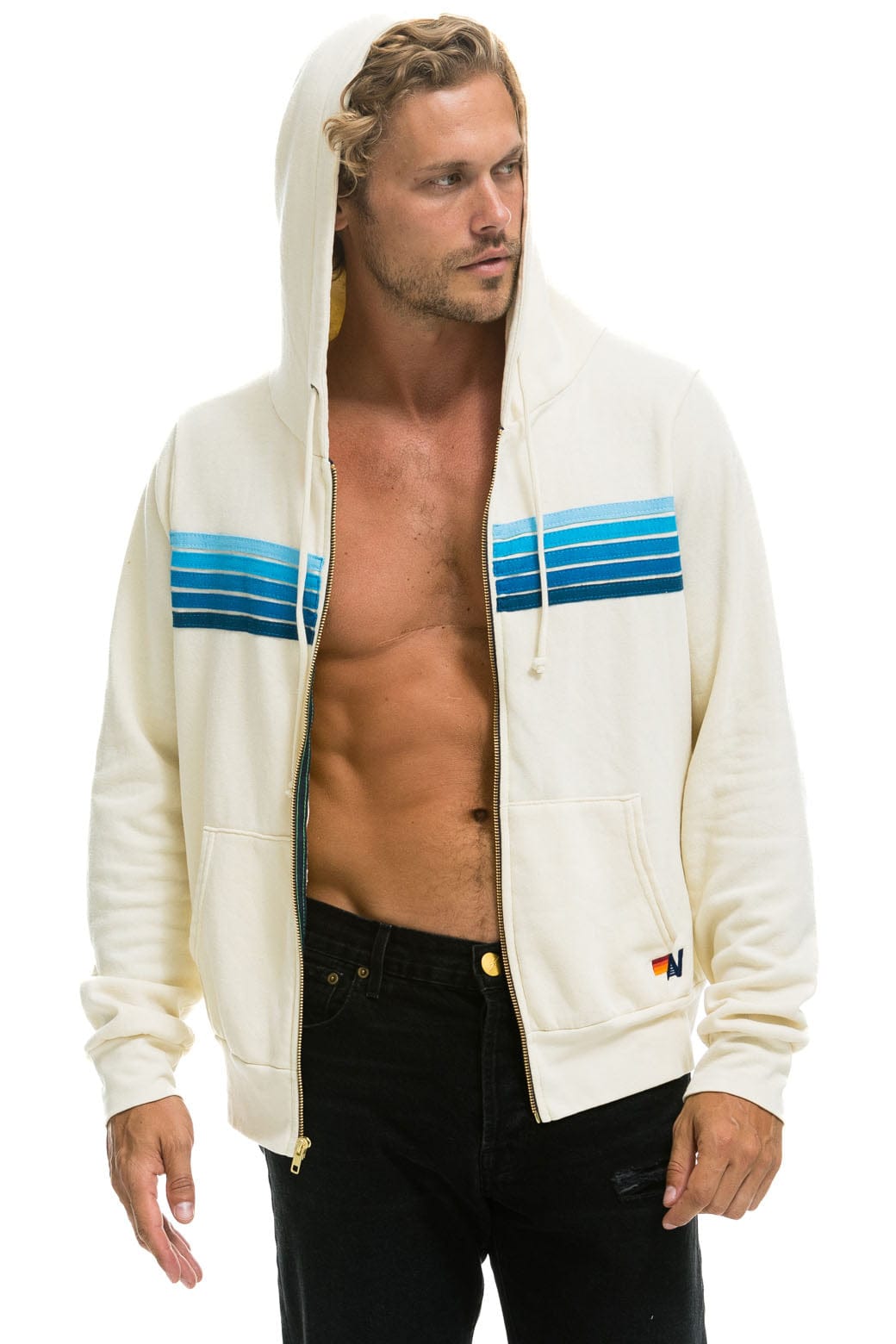 5 STRIPE HOODIE - VINTAGE WHITE // BLUE - Image 8