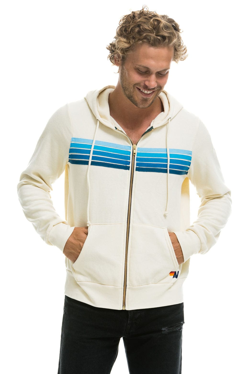 5 STRIPE HOODIE - VINTAGE WHITE // BLUE - Image 6