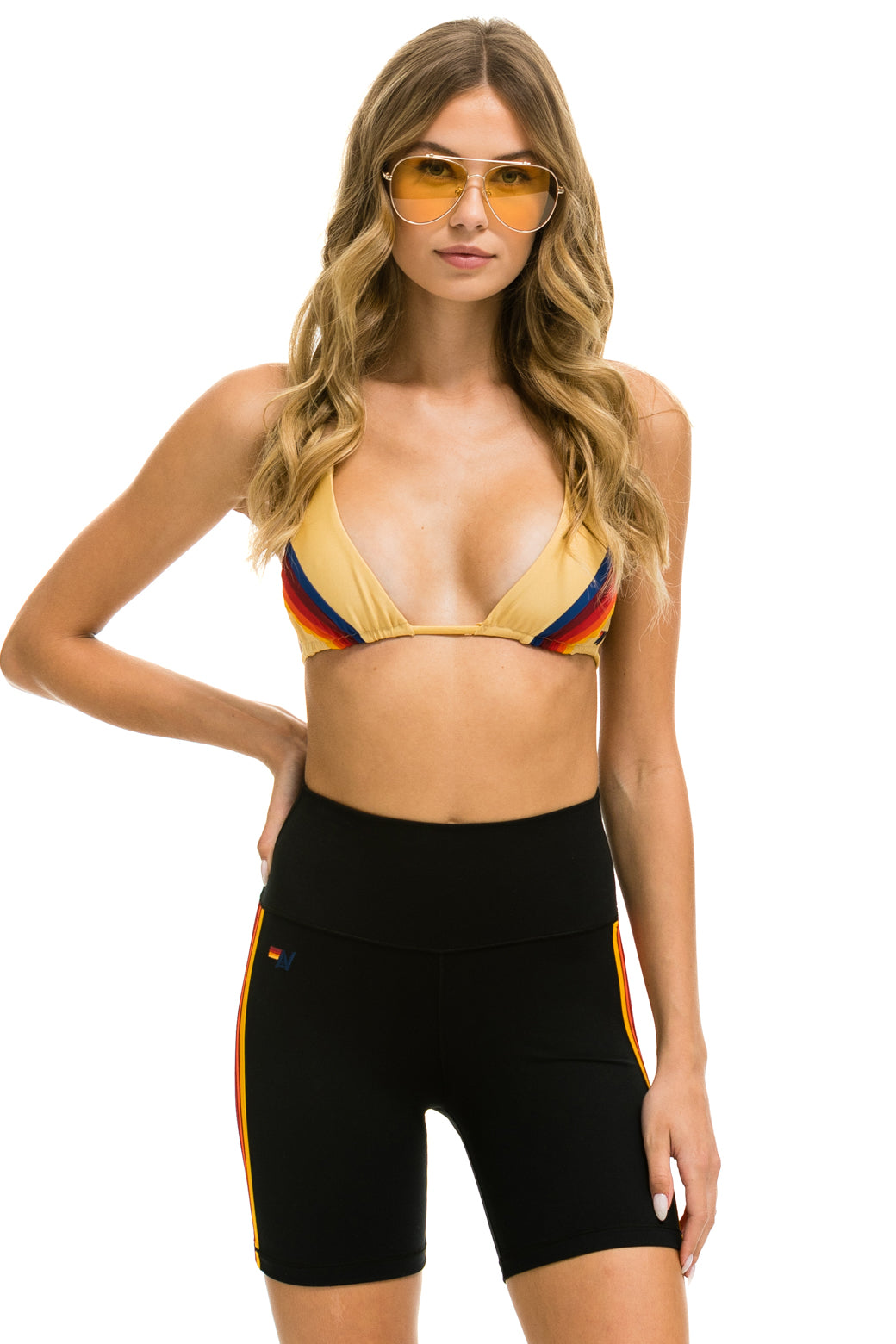 5 STRIPE RAINBOW 6 INCH HI-RISE BIKER SHORT - BLACK - Image 2