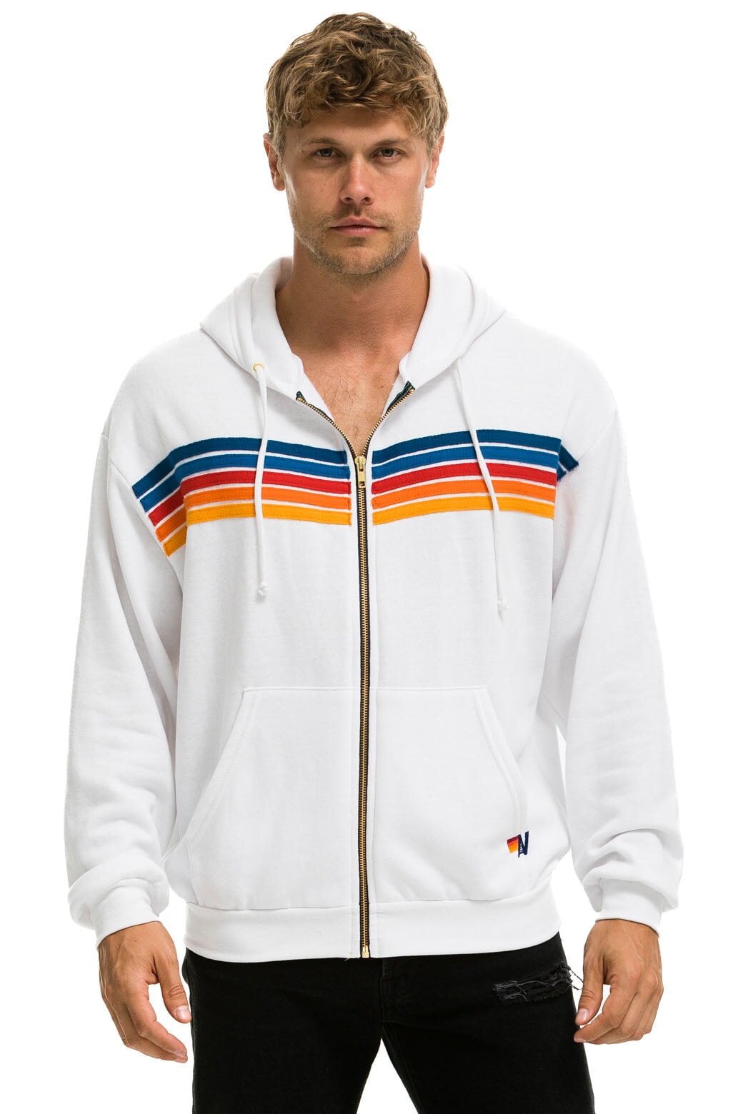 5 STRIPE RELAXED ZIP HOODIE - WHITE 2 - Image 10