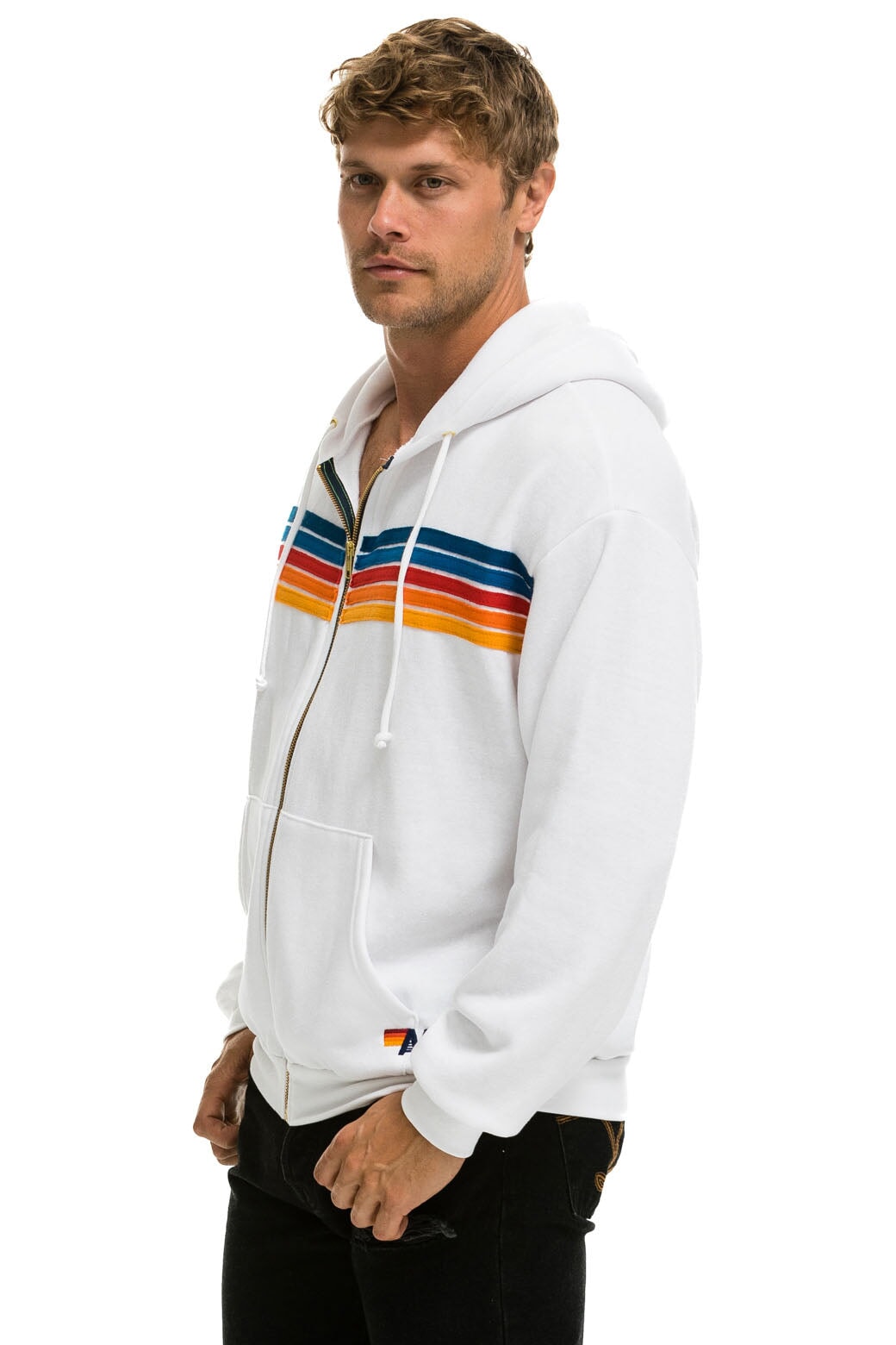 5 STRIPE RELAXED ZIP HOODIE - WHITE 2 - Image 6