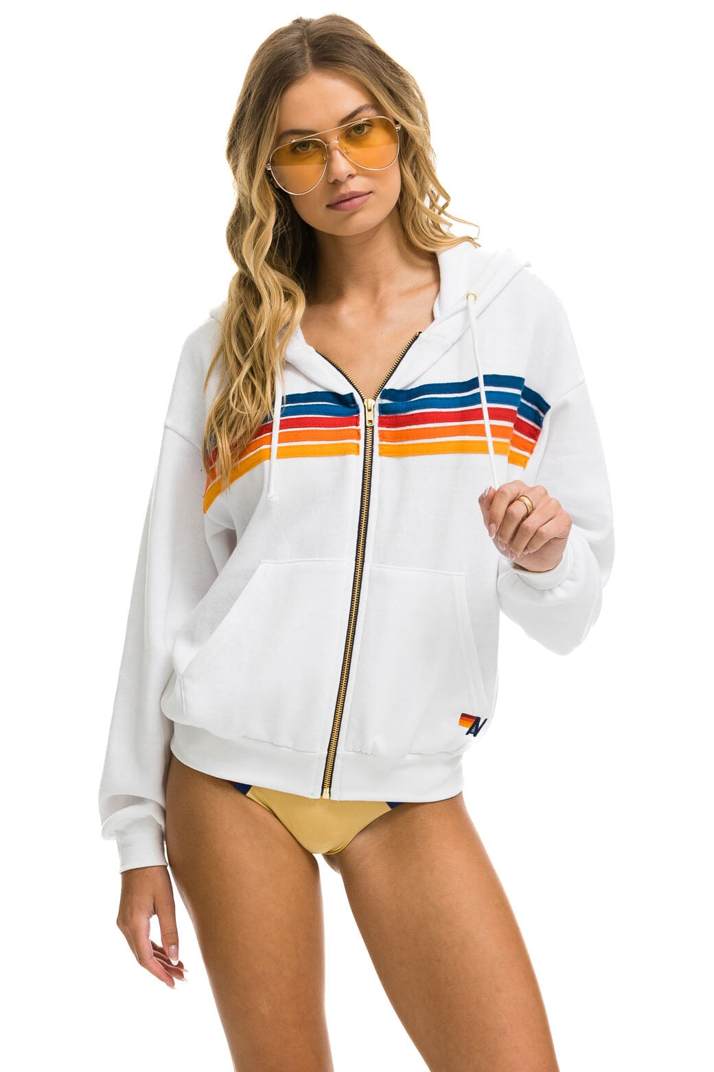 5 STRIPE RELAXED ZIP HOODIE - WHITE 2 - Image 5