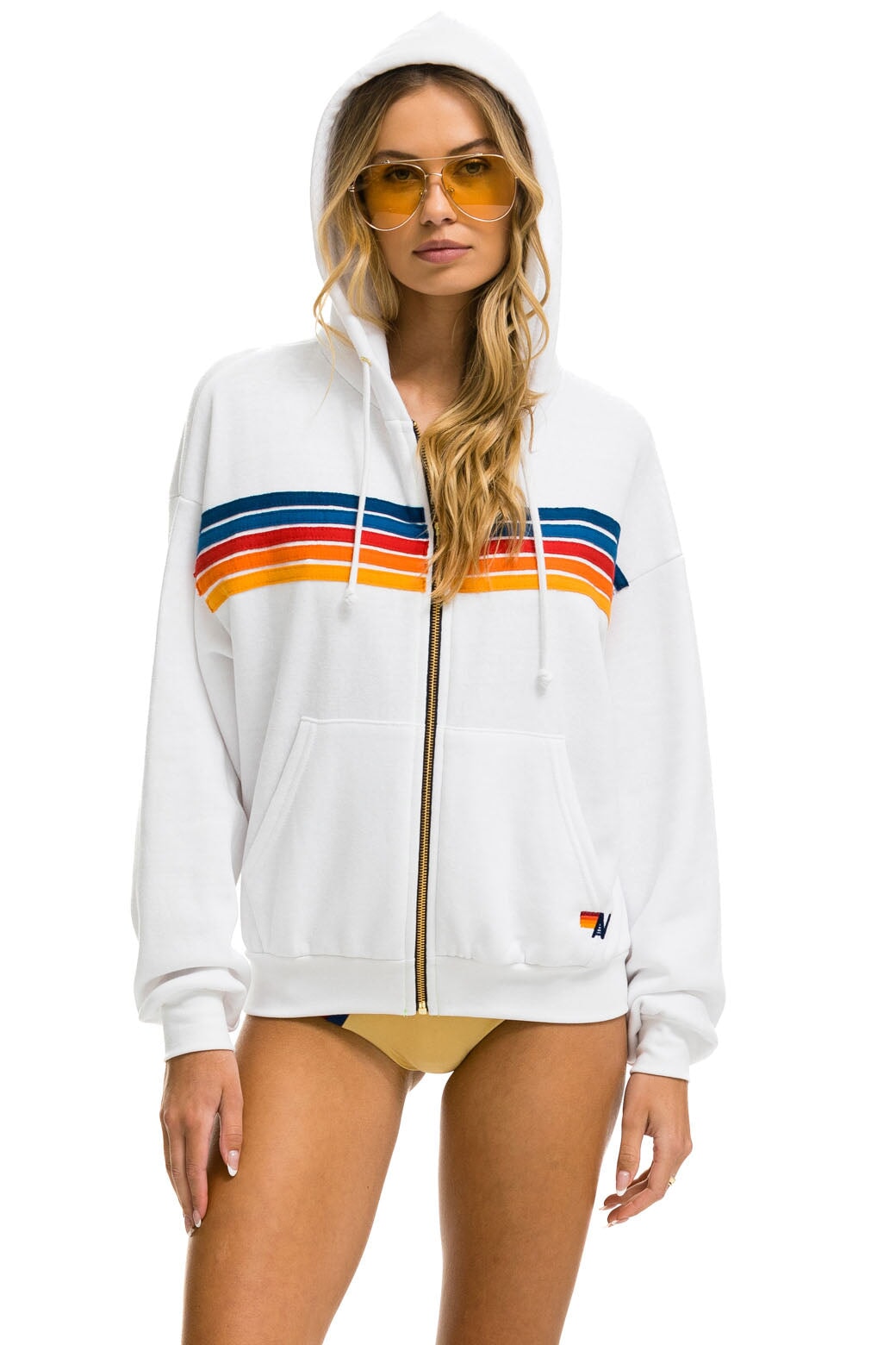 5 STRIPE RELAXED ZIP HOODIE - WHITE 2 - Image 9