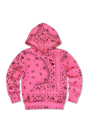 KID'S BANDANA PULLOVER HOODIE - NEON PINK