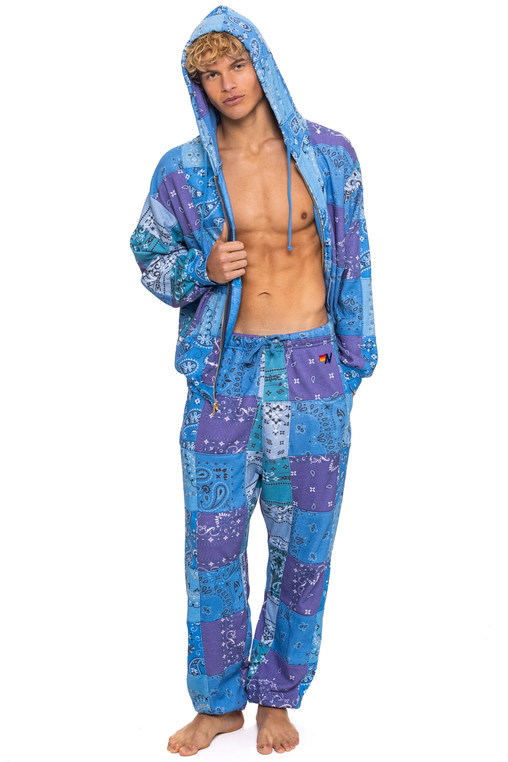 BANDANA QUILTED RELAXED ZIP HOODIE - BLUE - Image 4