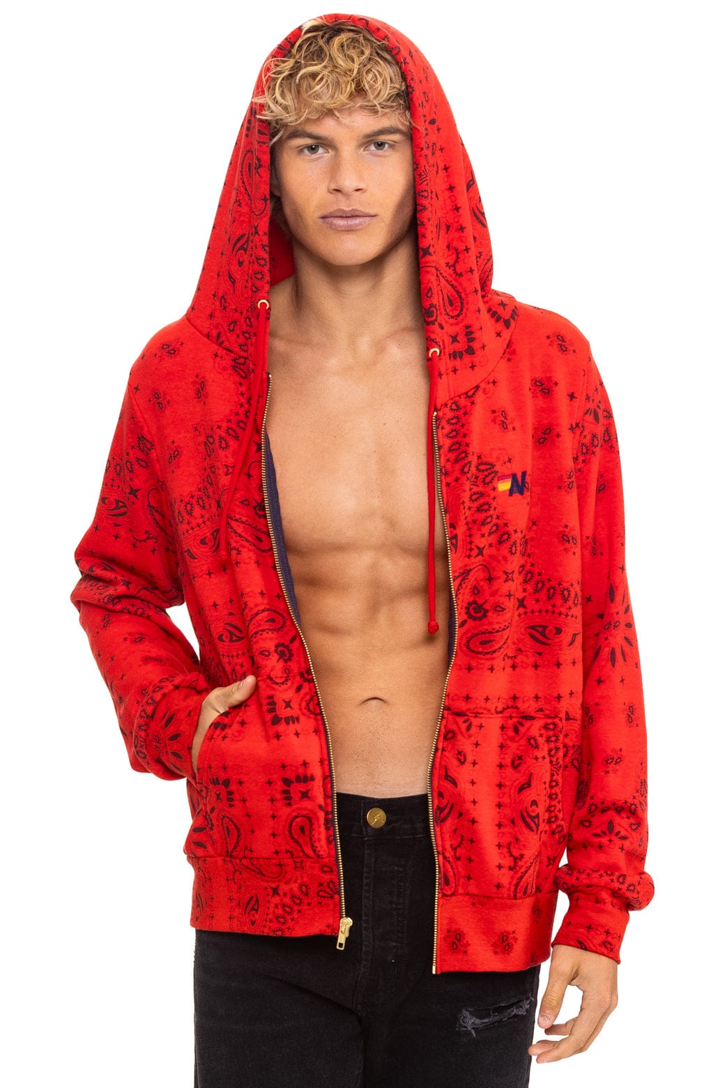 BANDANA ZIP HOODIE - RED - Image 6