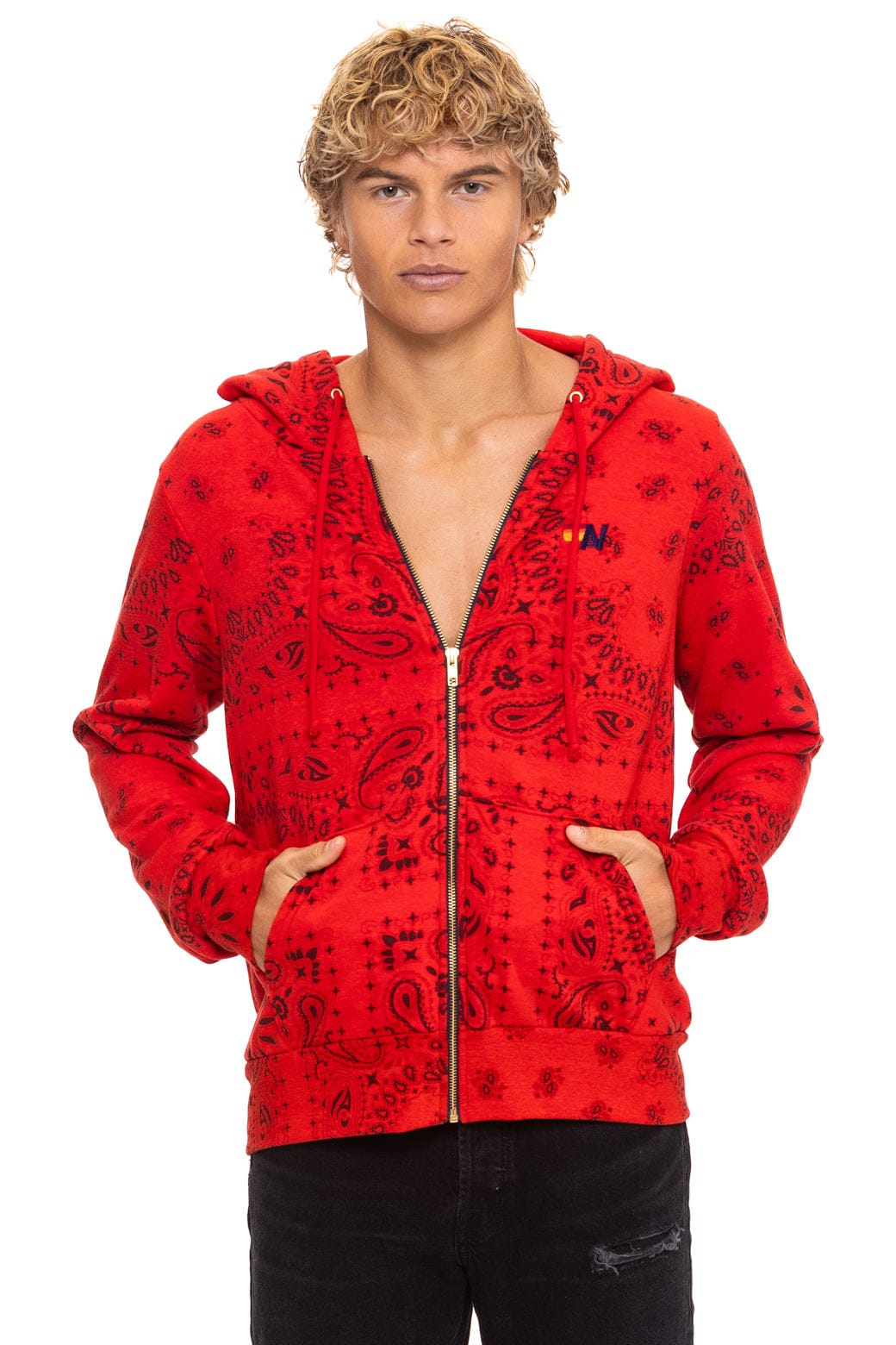 BANDANA ZIP HOODIE - RED - Image 2