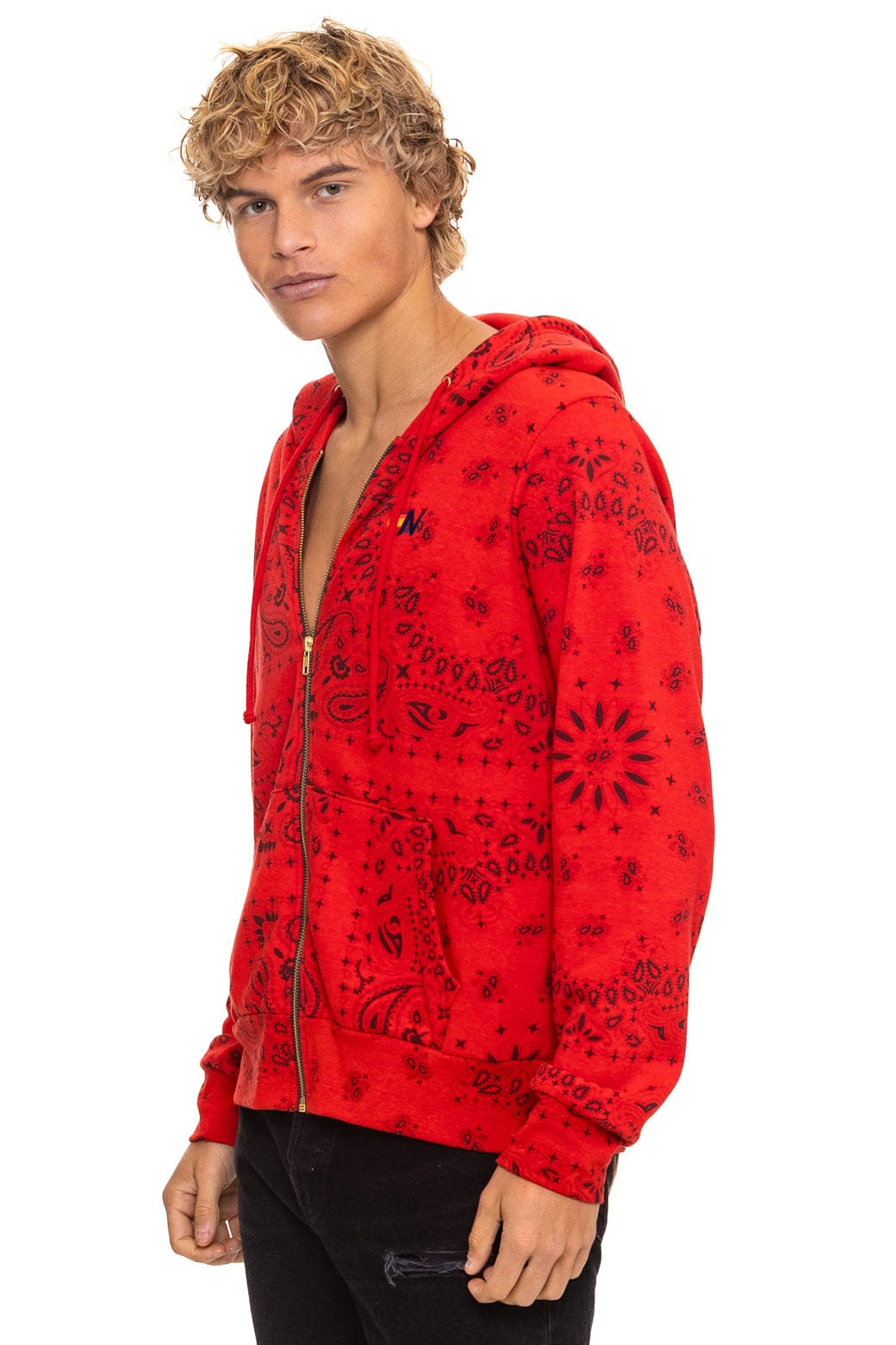 BANDANA ZIP HOODIE - RED - Image 4