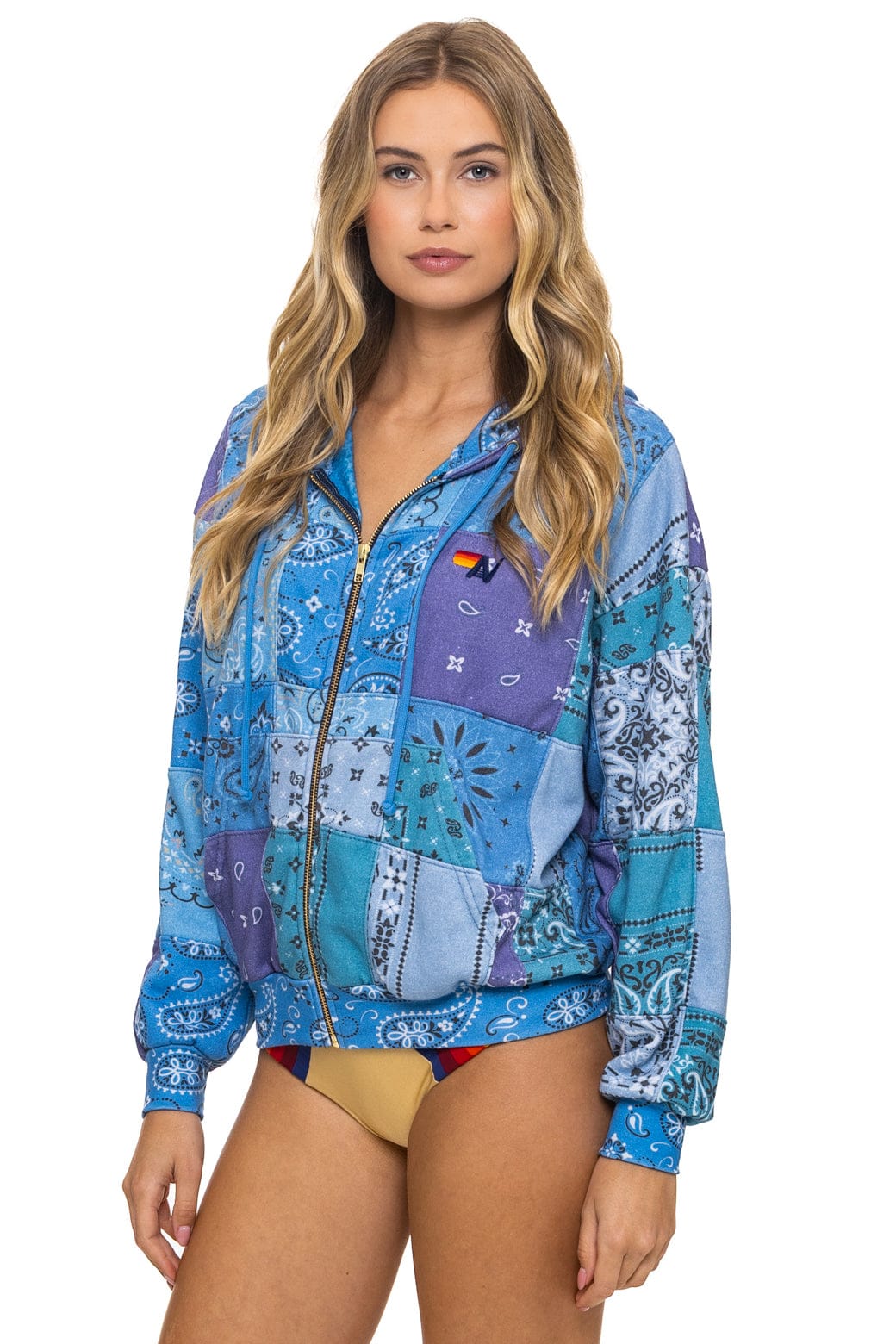 BANDANA QUILTED RELAXED ZIP HOODIE - BLUE - Image 5