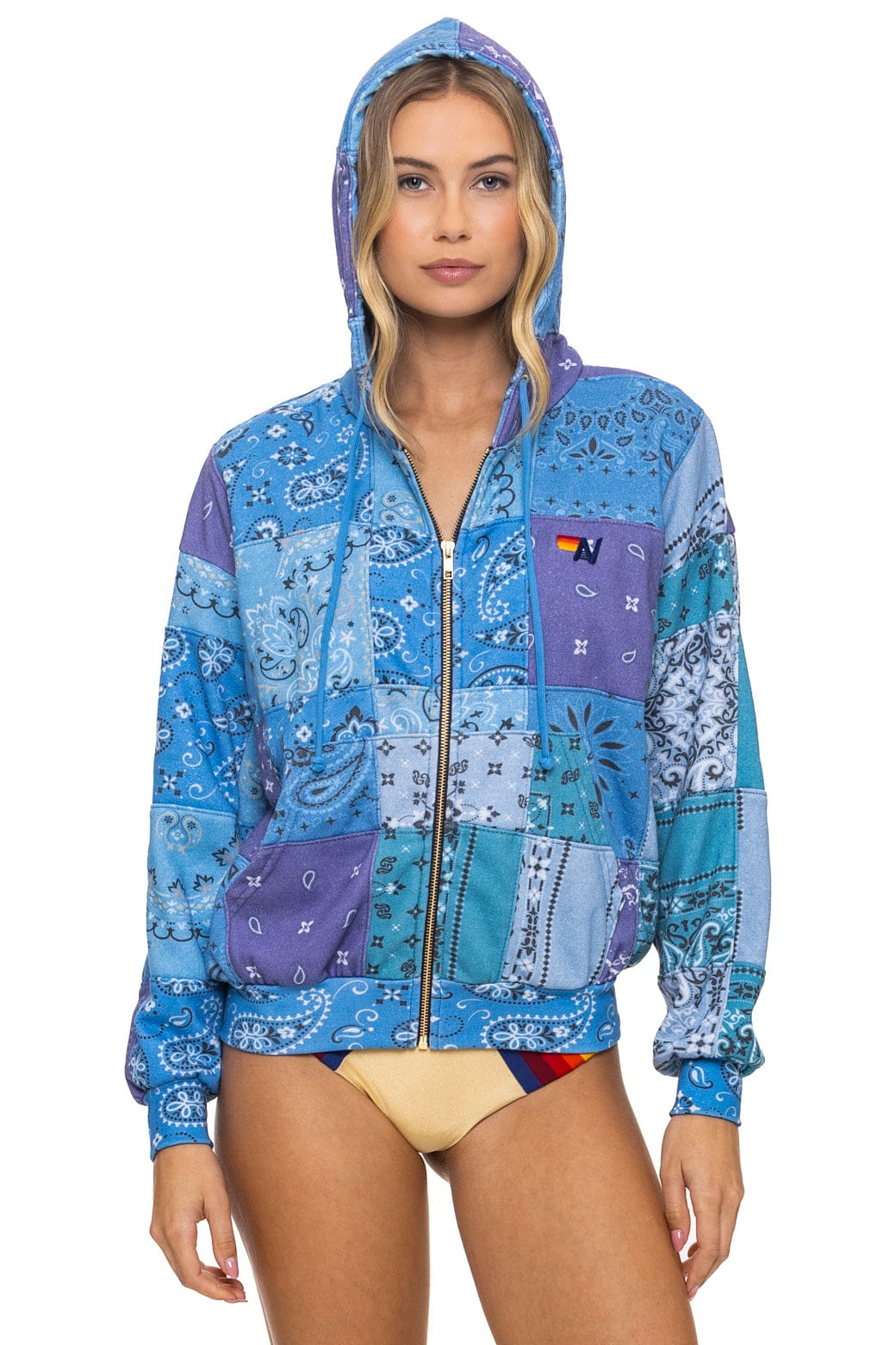 BANDANA QUILTED RELAXED ZIP HOODIE - BLUE - Image 7