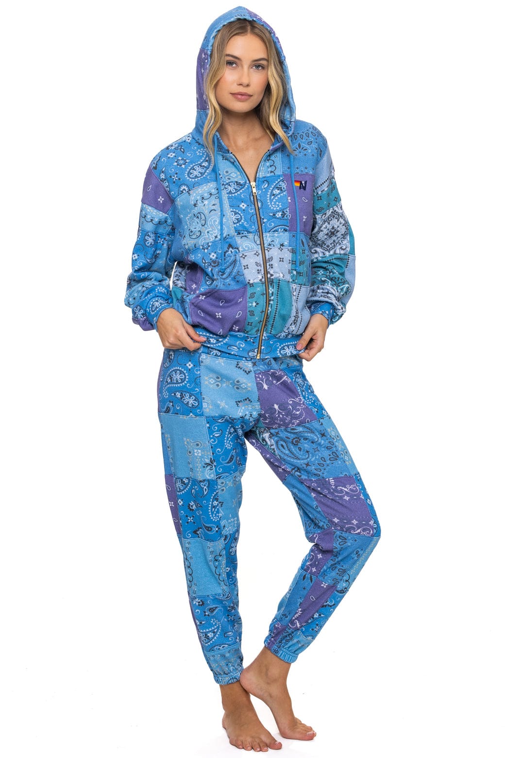 BANDANA QUILTED RELAXED ZIP HOODIE - BLUE - Image 3