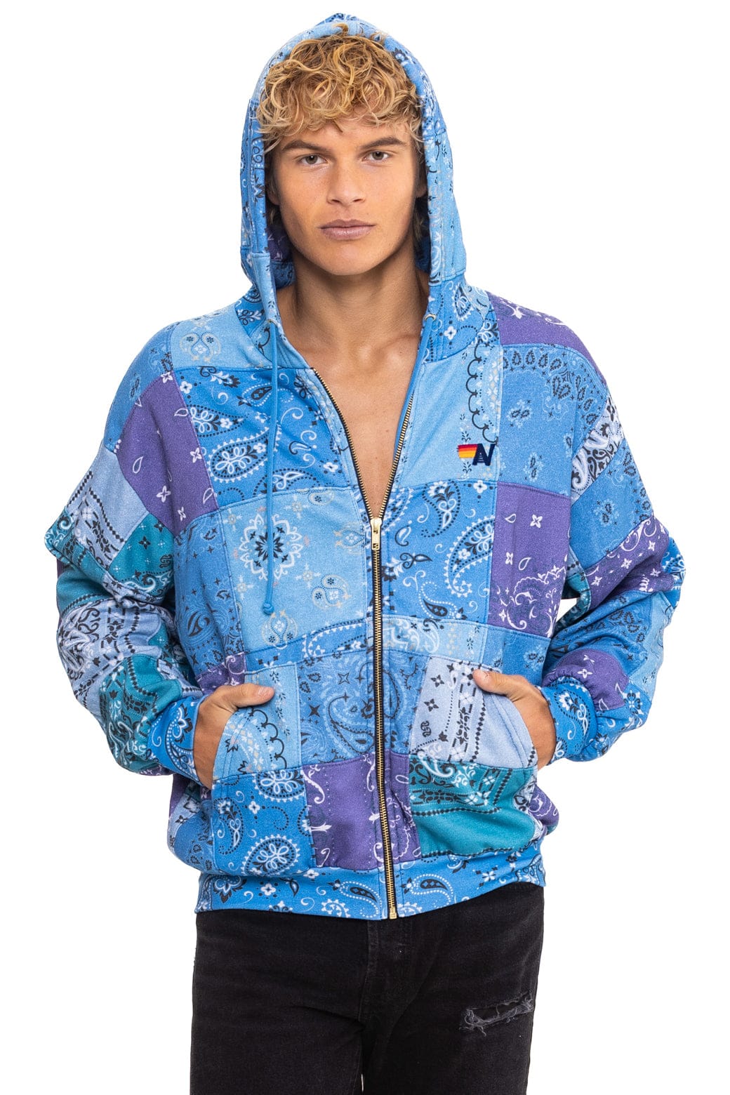 BANDANA QUILTED RELAXED ZIP HOODIE - BLUE - Image 2