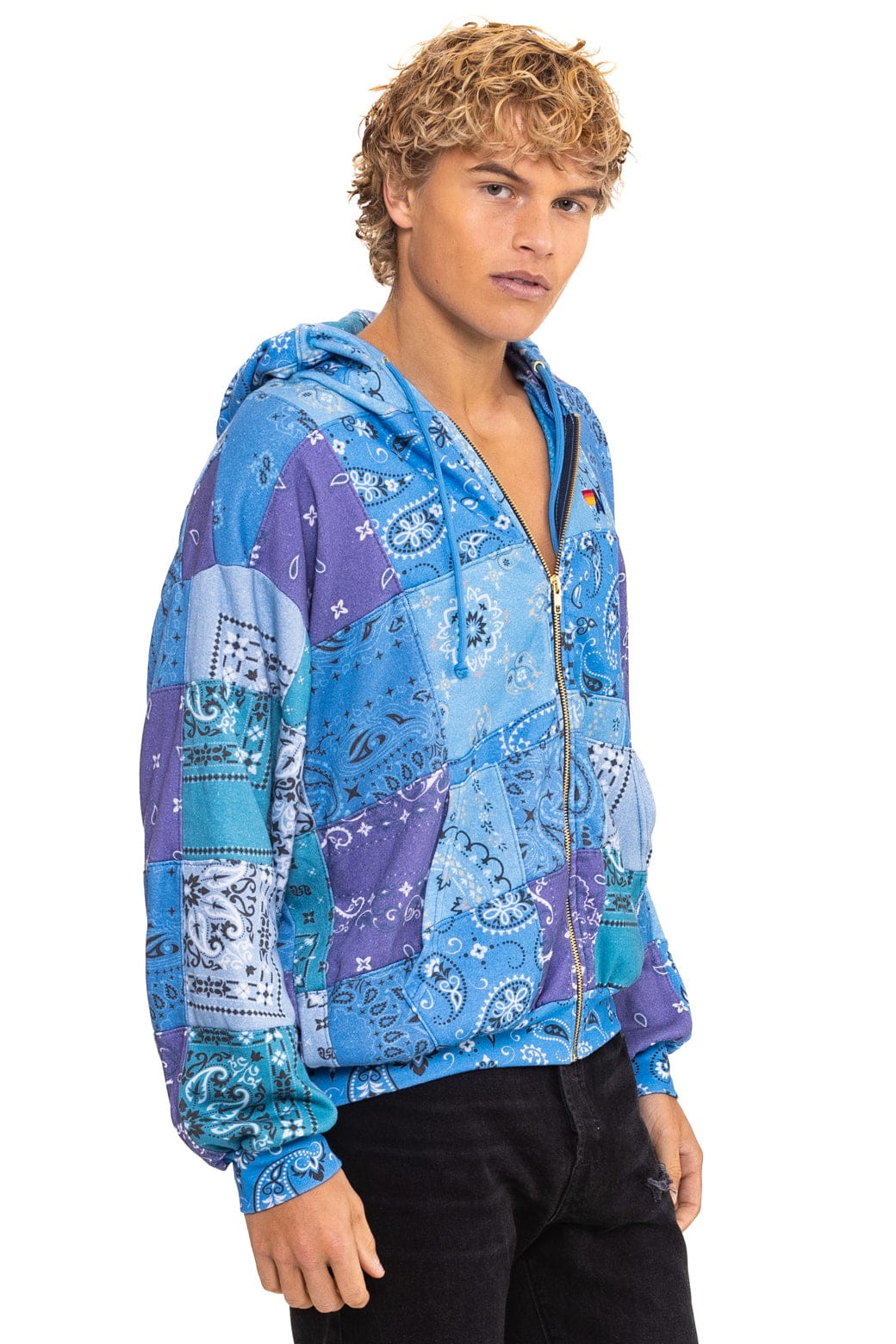 BANDANA QUILTED RELAXED ZIP HOODIE - BLUE - Image 8
