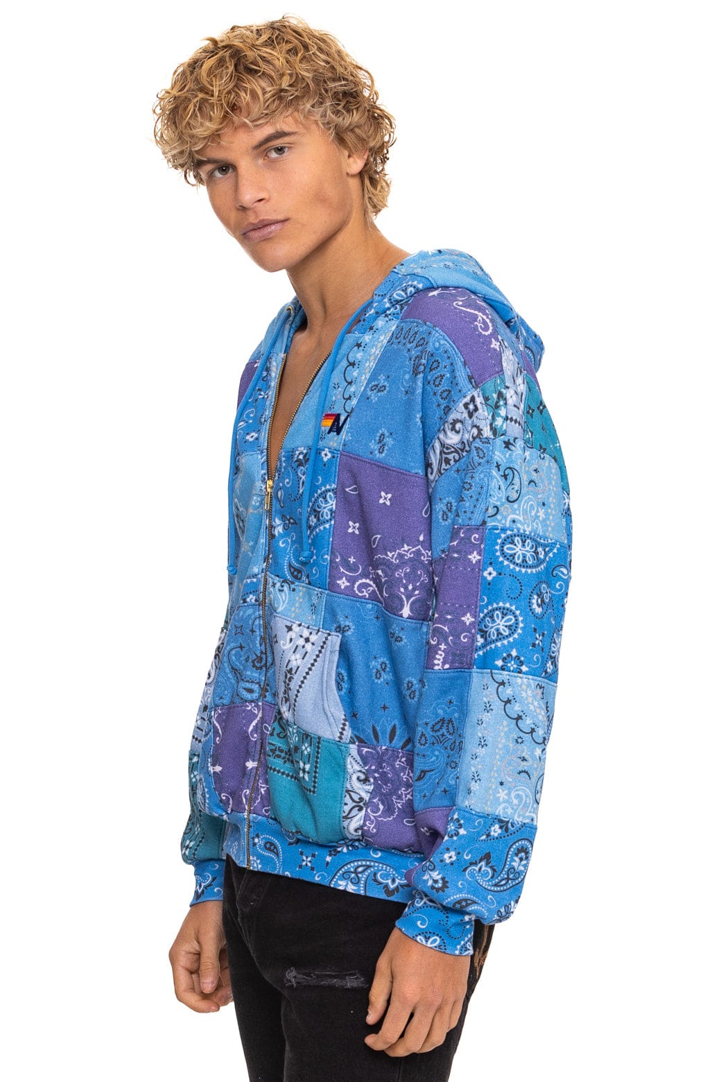 BANDANA QUILTED RELAXED ZIP HOODIE - BLUE - Image 6