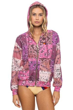 BANDANA QUILTED RELAXED ZIP HOODIE - PINK