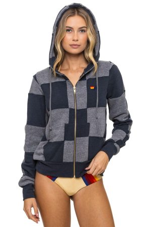 CHECK QUILT ZIP HOODIE - HEATHER // CHARCOAL