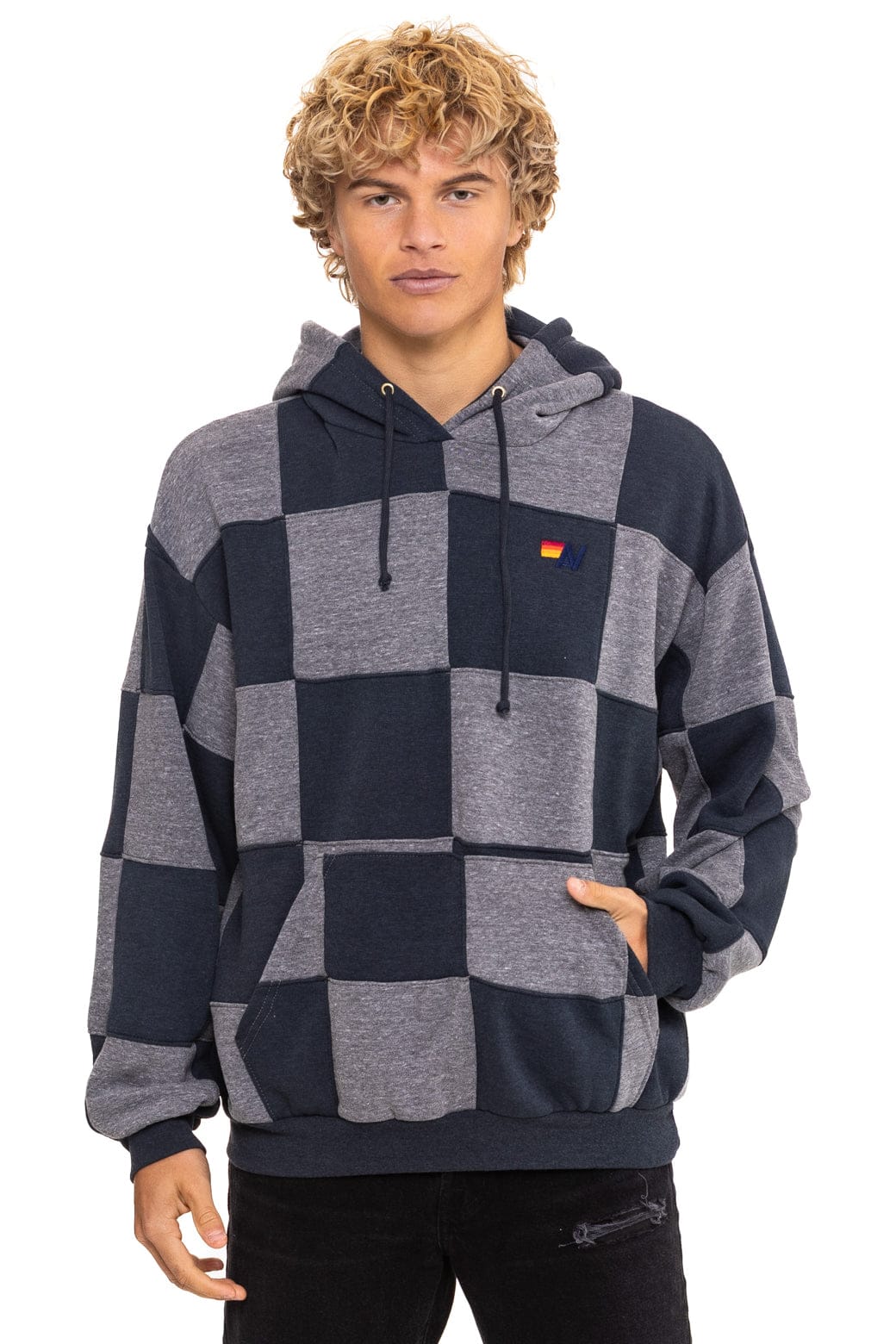 CHECK QUILT RELAXED PULLOVER HOODIE - HEATHER // CHARCOAL - Image 4