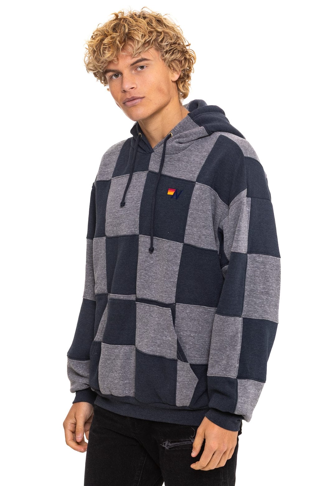 CHECK QUILT RELAXED PULLOVER HOODIE - HEATHER // CHARCOAL - Image 11