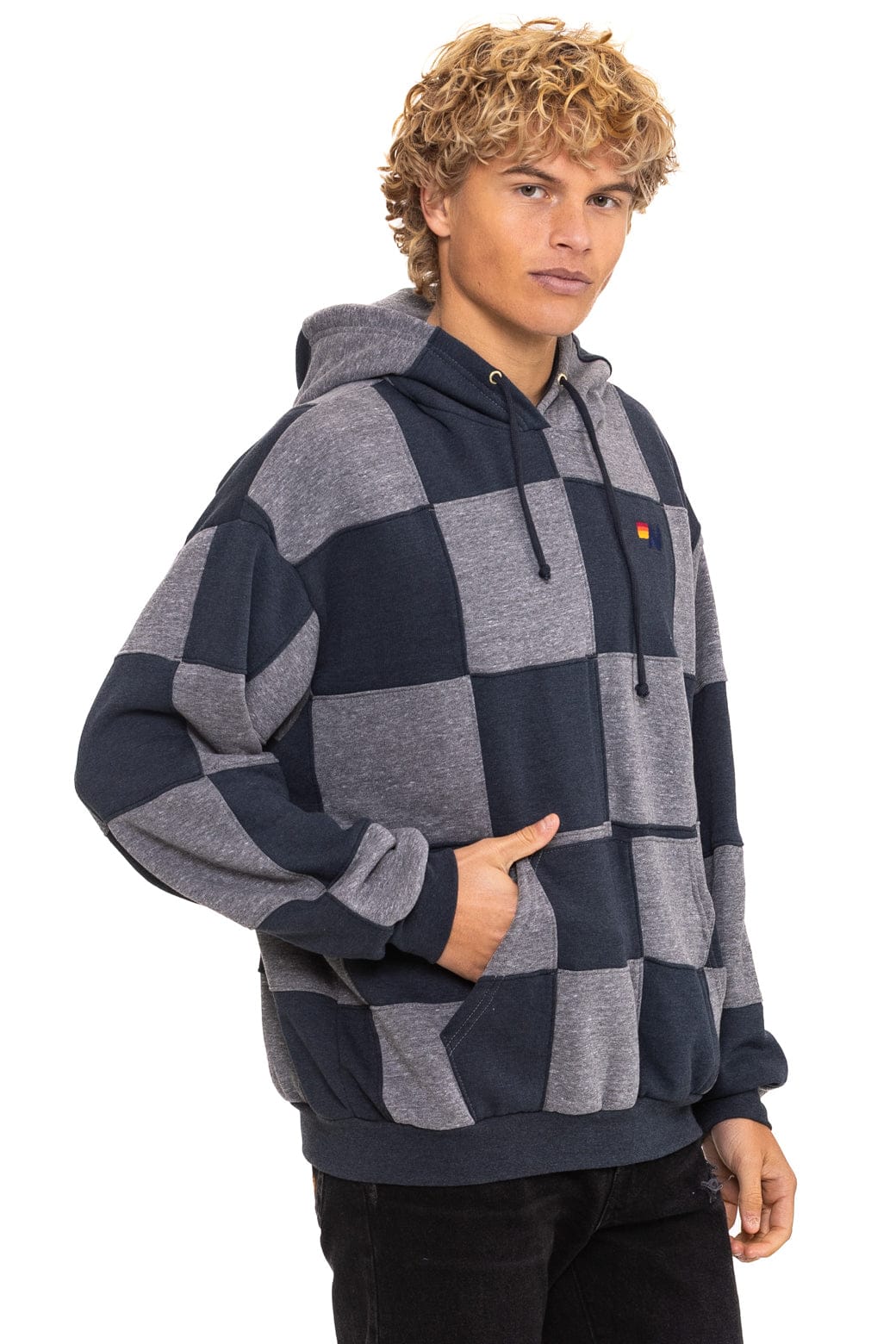 CHECK QUILT RELAXED PULLOVER HOODIE - HEATHER // CHARCOAL - Image 12