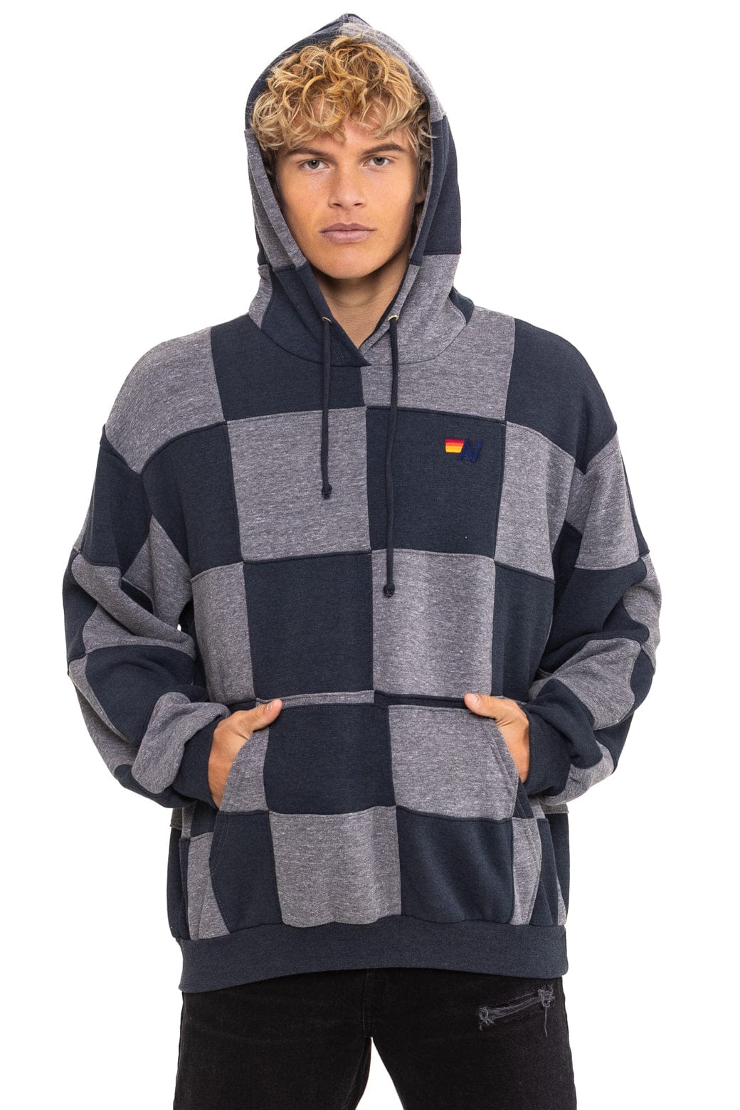 CHECK QUILT RELAXED PULLOVER HOODIE - HEATHER // CHARCOAL - Image 2