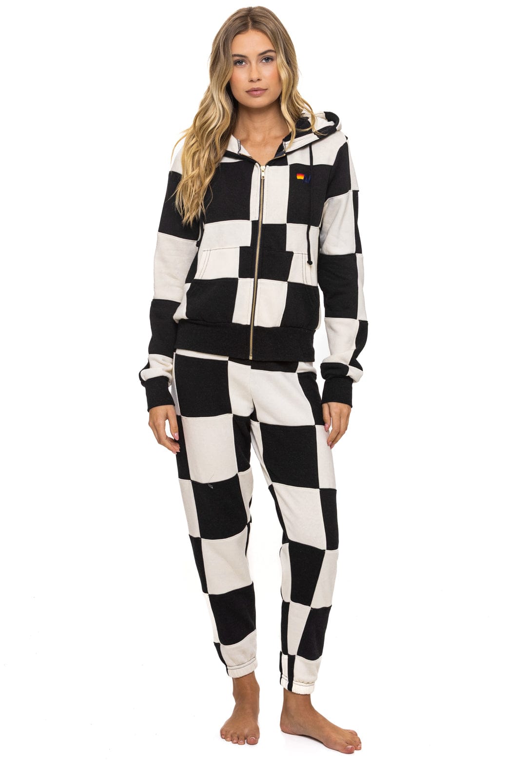 CHECK QUILT ZIP HOODIE - VINTAGE WHITE // BLACK - Image 3