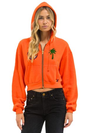 PALM TREE MONTECITO 2025 CROPPED ZIP HOODIE RELAXED - ORANGE