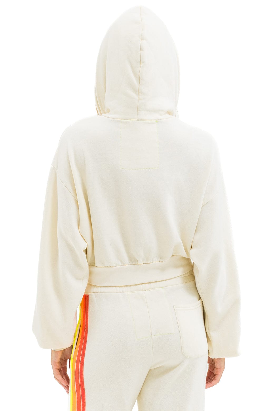 5 STRIPE CROPPED ZIP HOODIE RELAXED - VINTAGE WHITE // WHITE NEON - Image 4