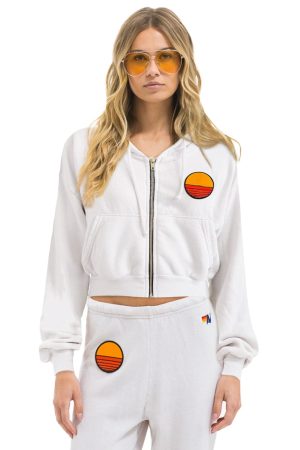 SUNSET PATCH RELAXED CROPPED ZIP HOODIE - DOVE