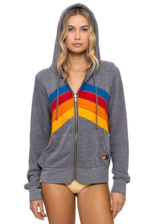 MOUNTAIN STITCH CHEVRON 4 ZIP HOODIE - HEATHER GREY