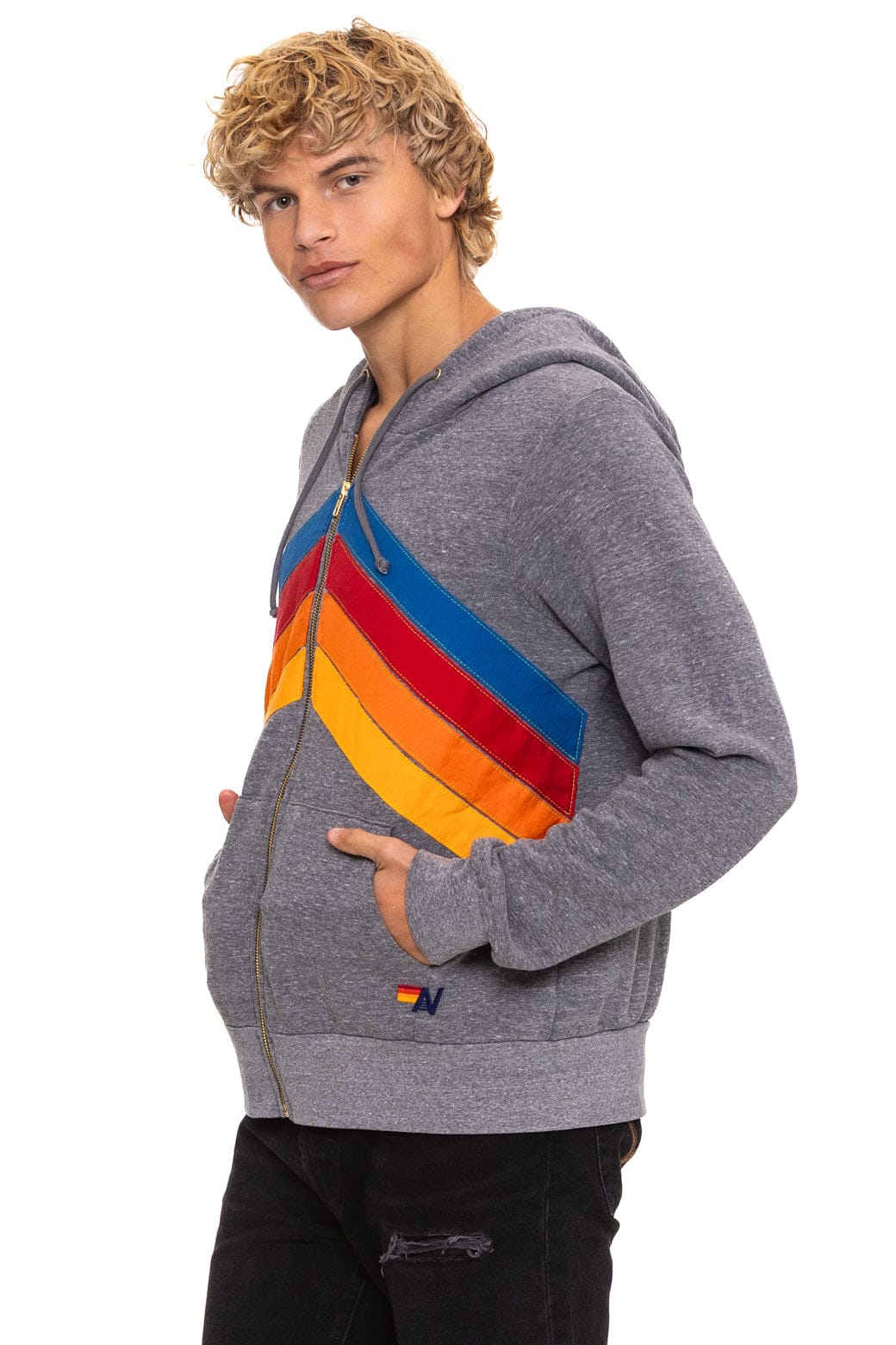 MOUNTAIN STITCH CHEVRON 4 ZIP HOODIE - HEATHER GREY - Image 5
