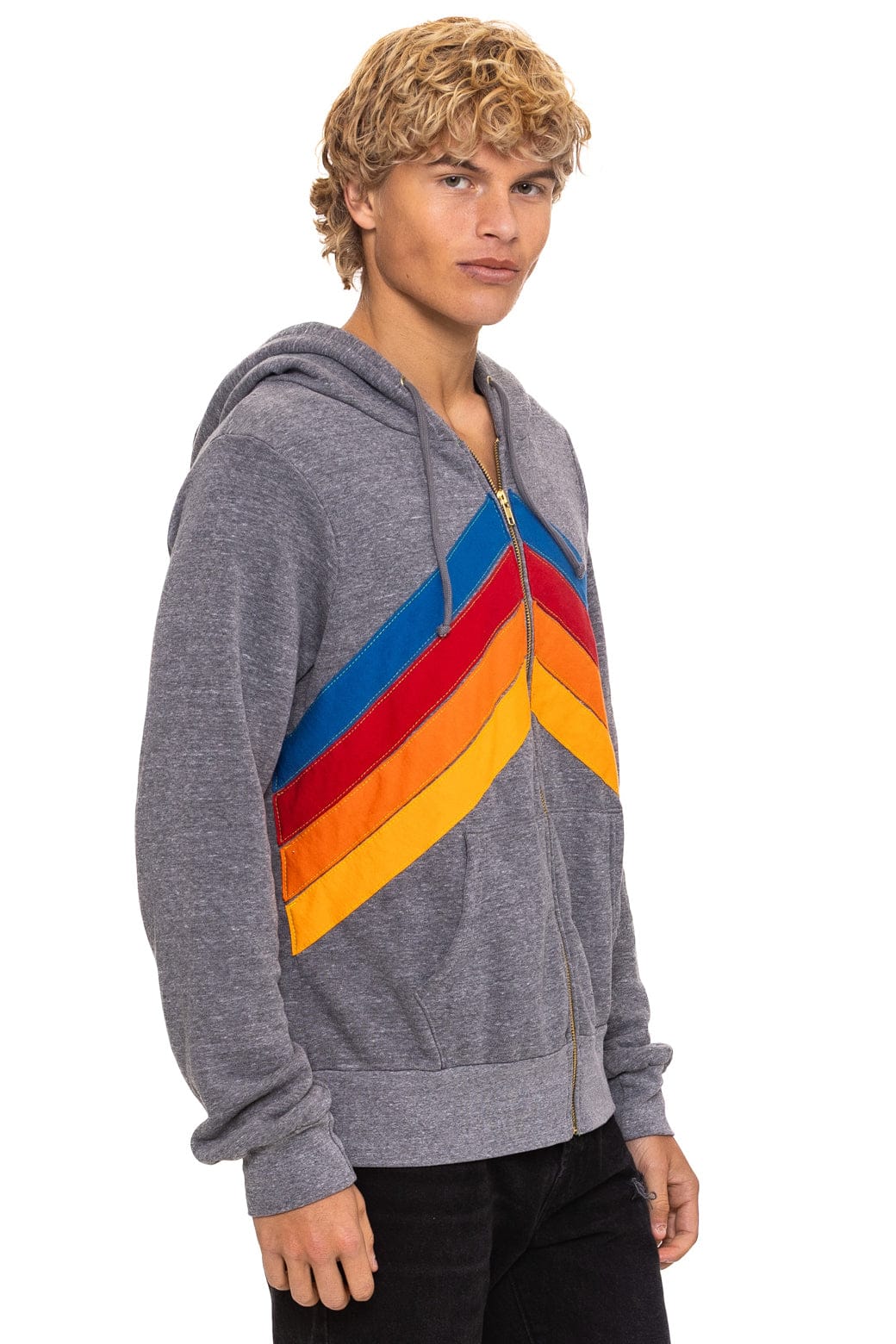 MOUNTAIN STITCH CHEVRON 4 ZIP HOODIE - HEATHER GREY - Image 9