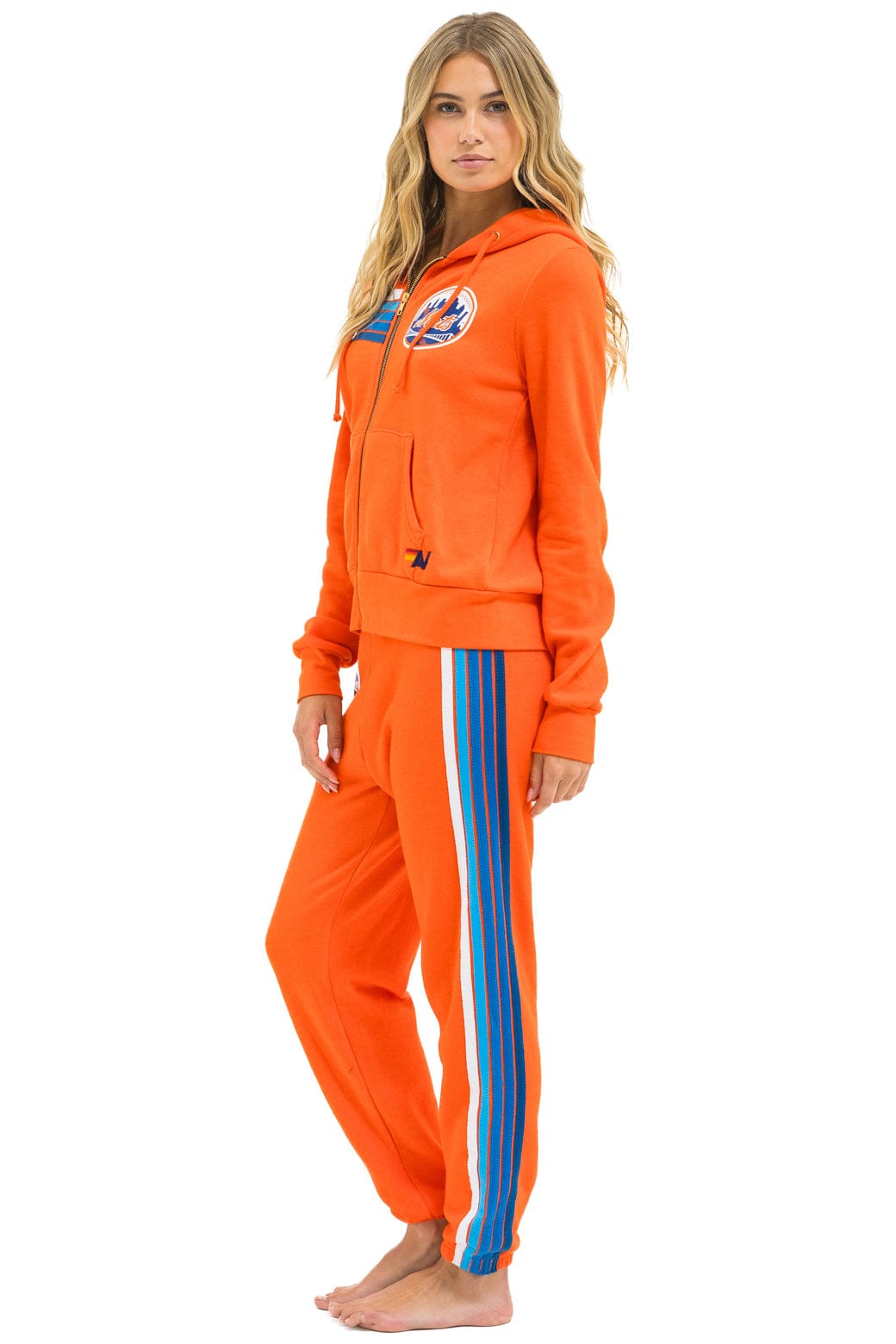 NY METS 5 STRIPE UNISEX SWEATPANTS - ORANGE // BLUE - Image 3