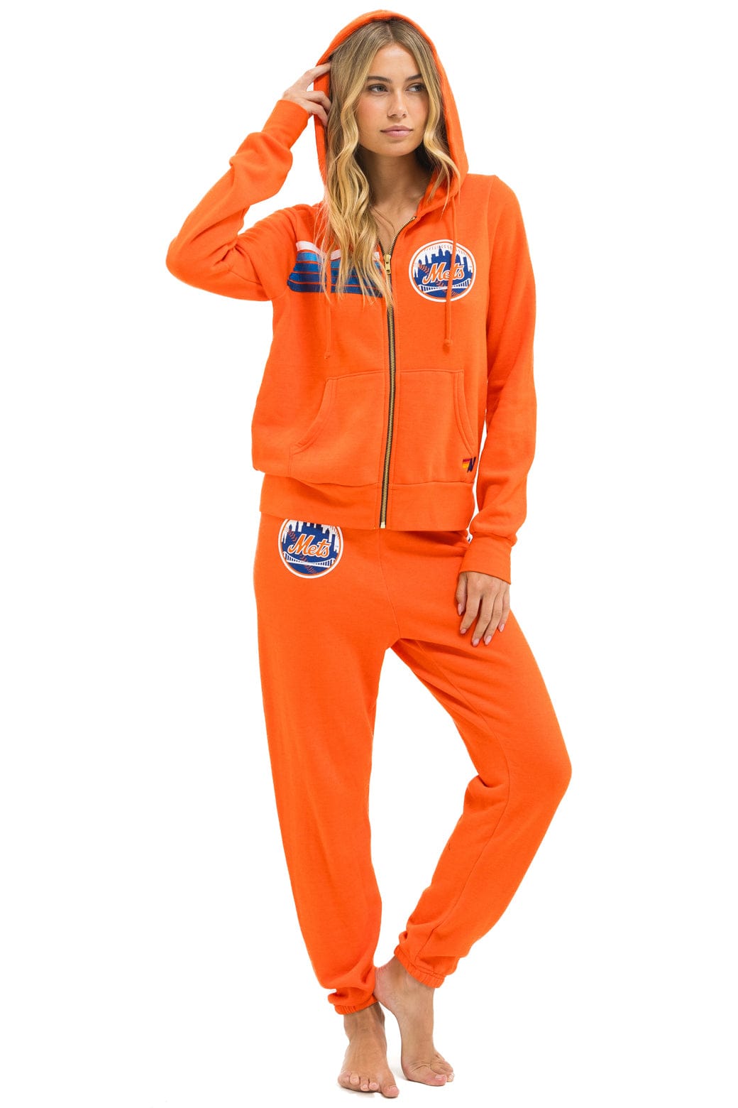 NY METS 5 STRIPE UNISEX SWEATPANTS - ORANGE // BLUE - Image 5