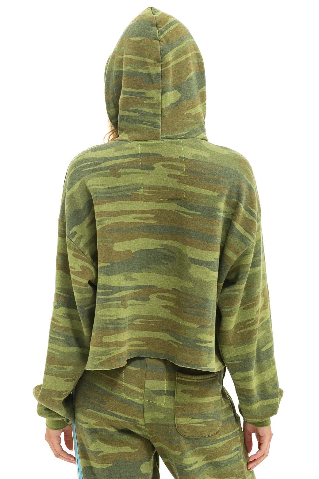 5 STRIPE RELAXED CROPPED PULLOVER HOODIE - CAMO // LIME // AQUA - Image 3