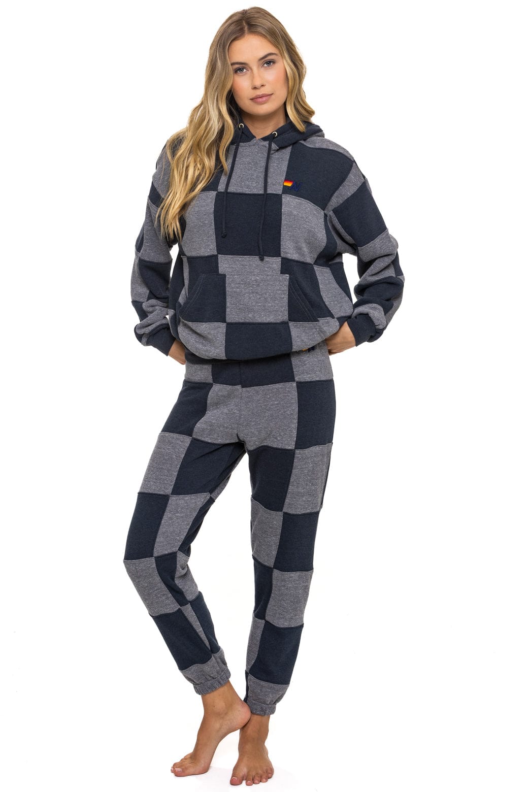 CHECK QUILT RELAXED PULLOVER HOODIE - HEATHER // CHARCOAL - Image 9