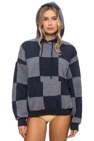 CHECK QUILT RELAXED PULLOVER HOODIE - HEATHER // CHARCOAL