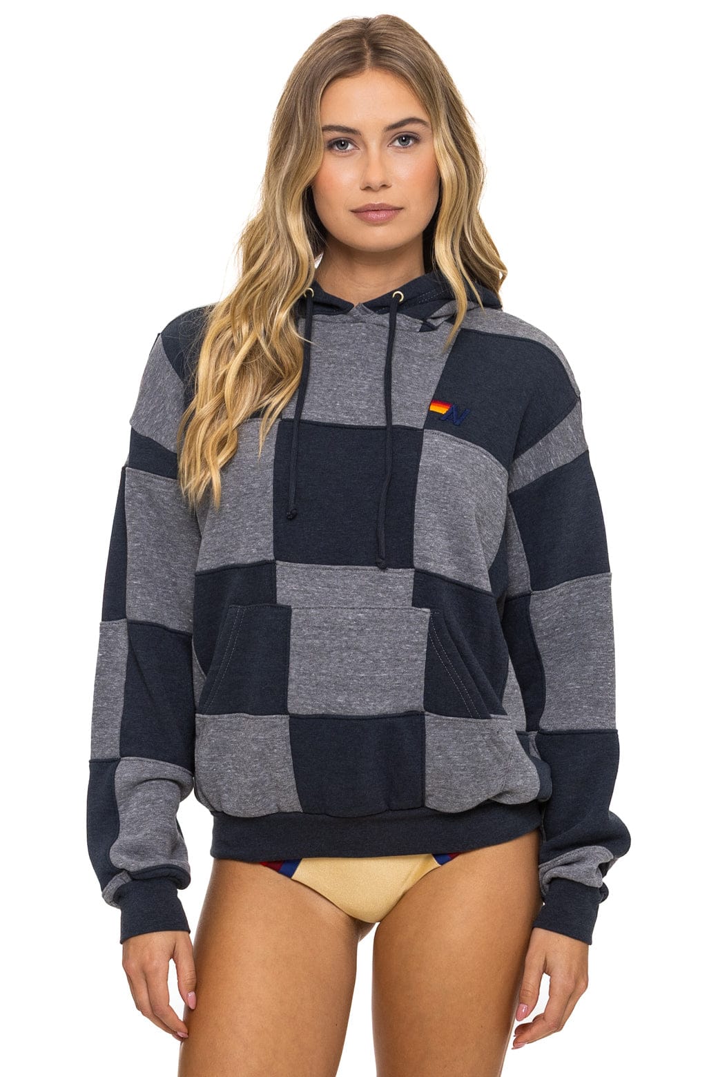 CHECK QUILT RELAXED PULLOVER HOODIE - HEATHER // CHARCOAL - Image 3