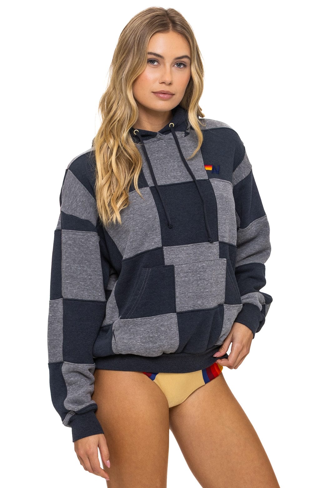 CHECK QUILT RELAXED PULLOVER HOODIE - HEATHER // CHARCOAL - Image 5