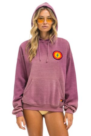 BOLT BULLSEYE PATCH PULLOVER RELAXED HOODIE - FADED BERRY