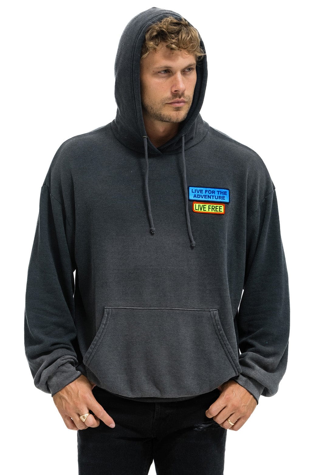 LIVE FREE + ADVENTURE PATCH PULLOVER RELAXED HOODIE - FADED SMOKE - Image 2
