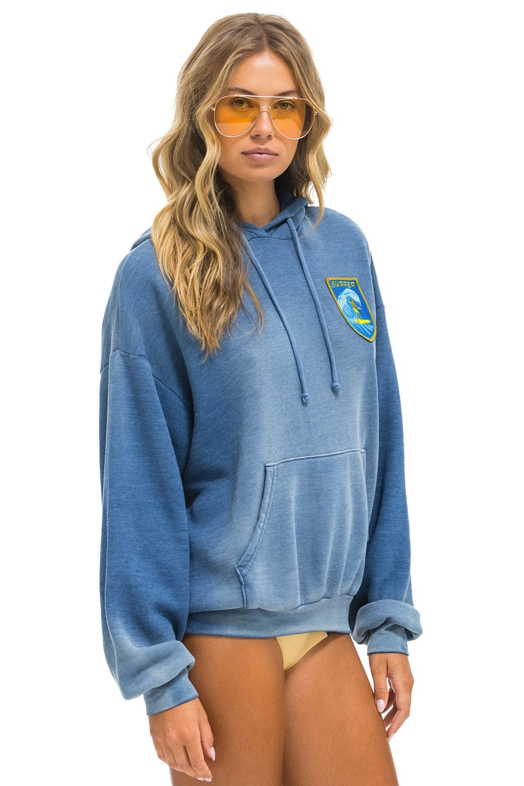 SURFER WAVE PATCH PULLOVER RELAXED HOODIE - FADED WATER - Image 5