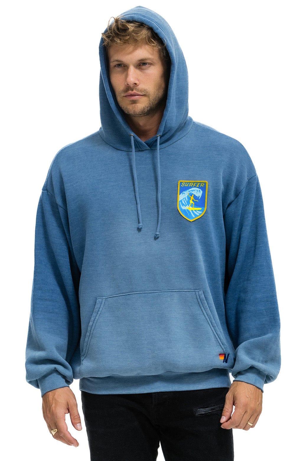 SURFER WAVE PATCH PULLOVER RELAXED HOODIE - FADED WATER - Image 2