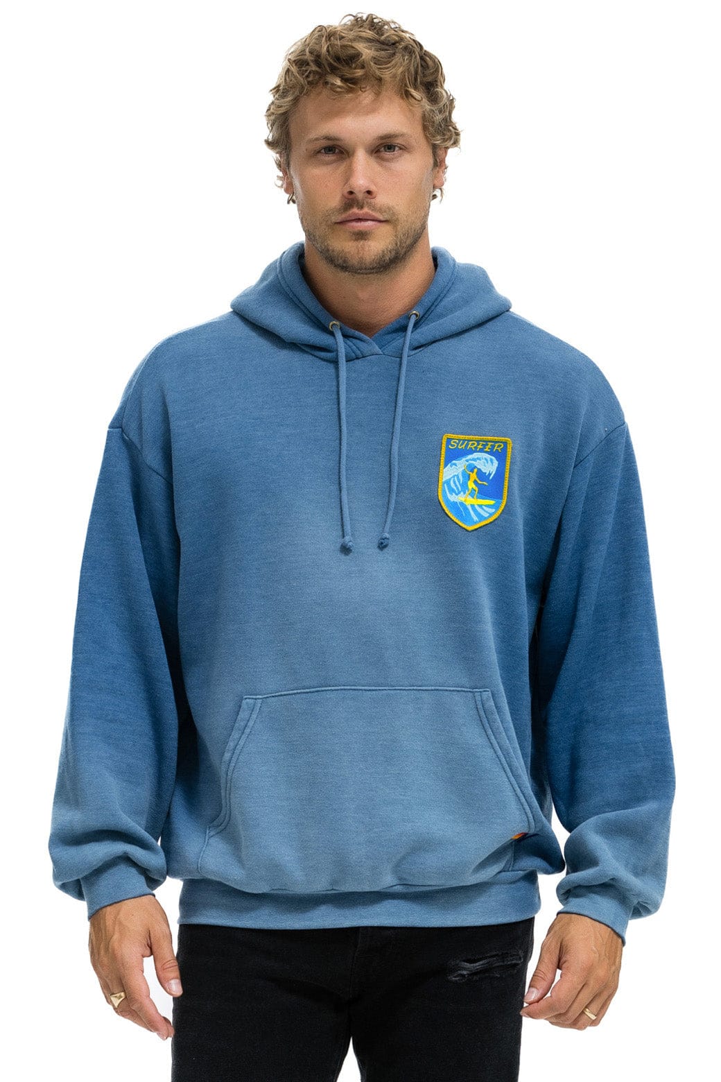 SURFER WAVE PATCH PULLOVER RELAXED HOODIE - FADED WATER - Image 4