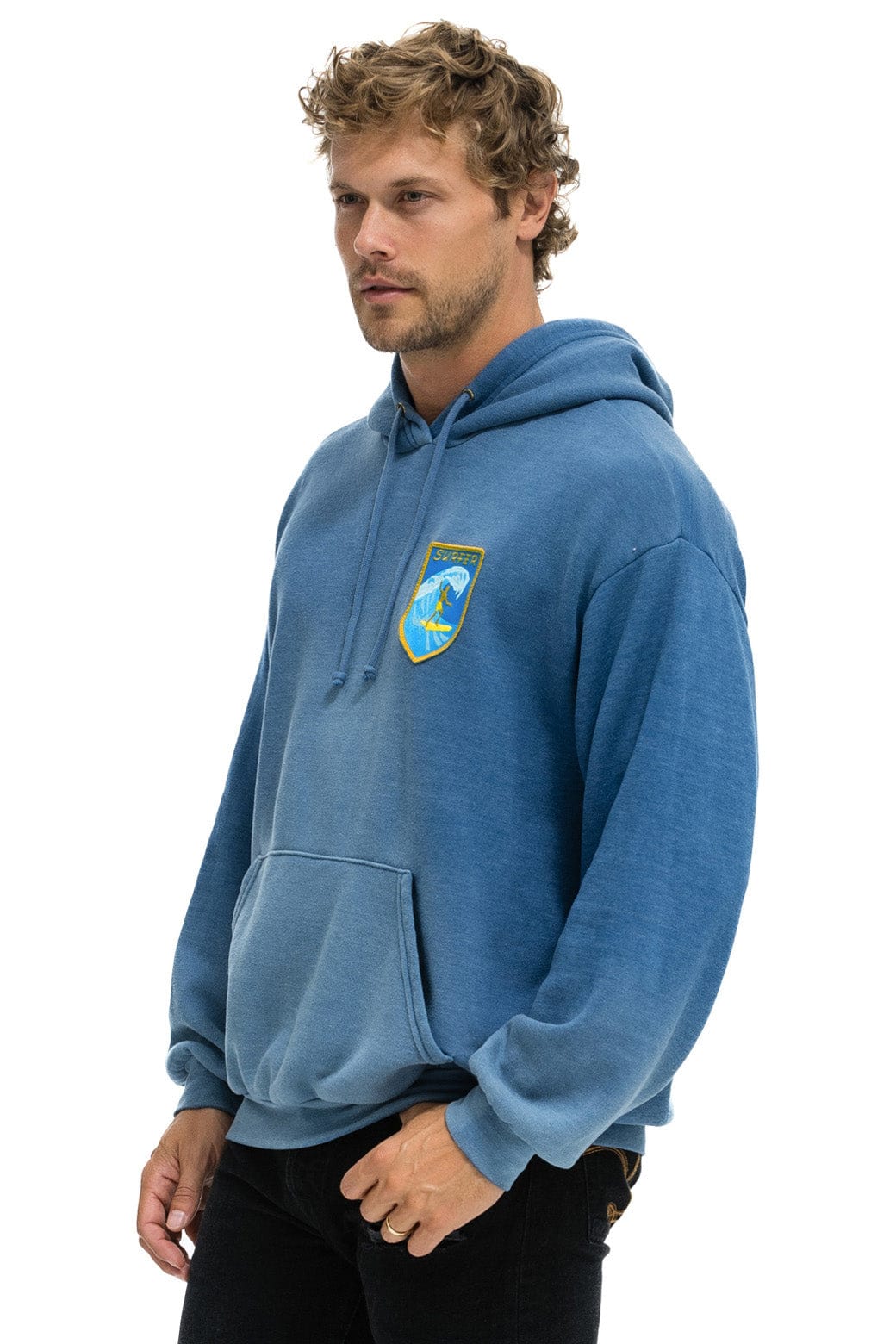 SURFER WAVE PATCH PULLOVER RELAXED HOODIE - FADED WATER - Image 6