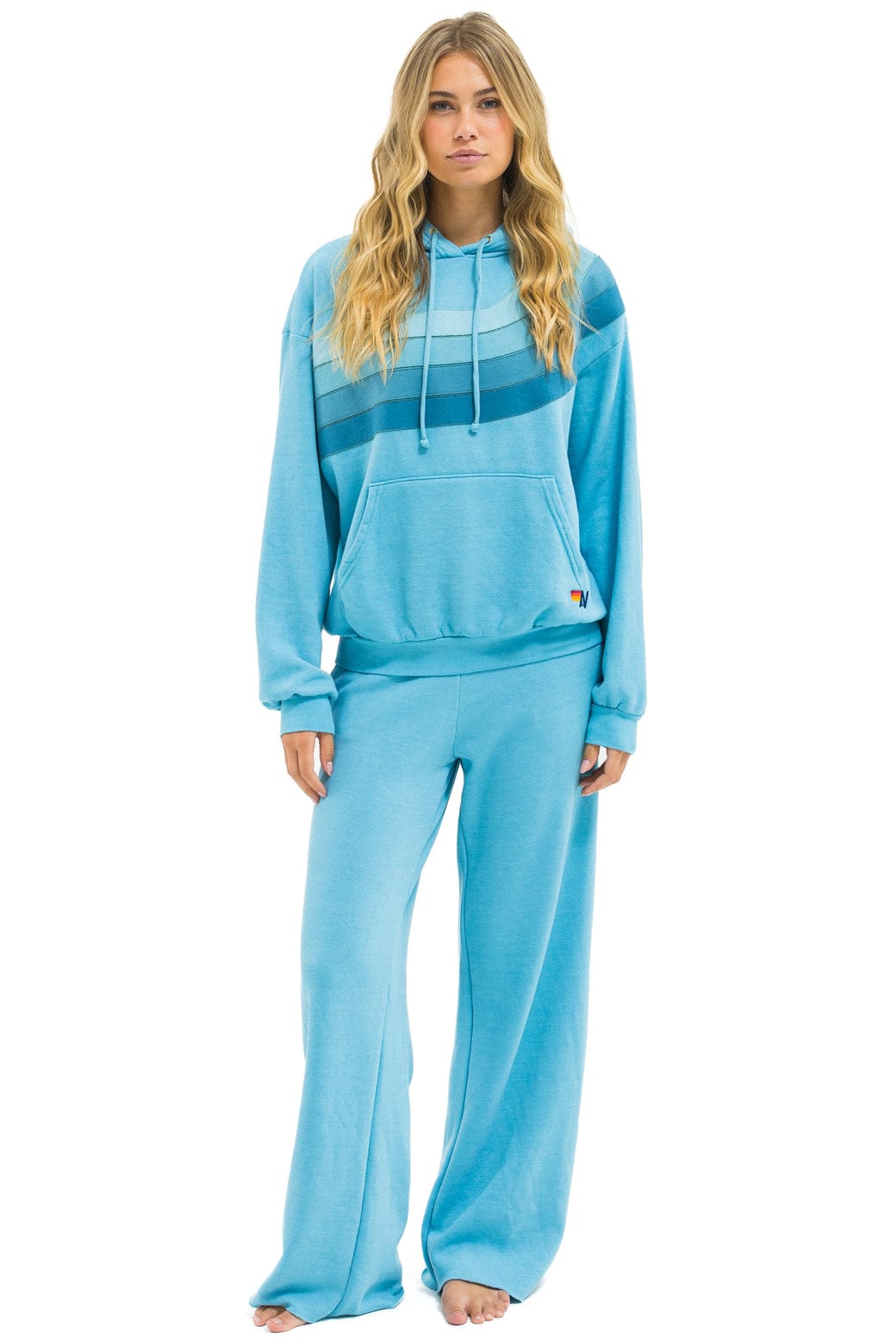 WAVE STRIPE 4 PULLOVER HOODIE RELAXED - AQUA // AQUA - Image 9