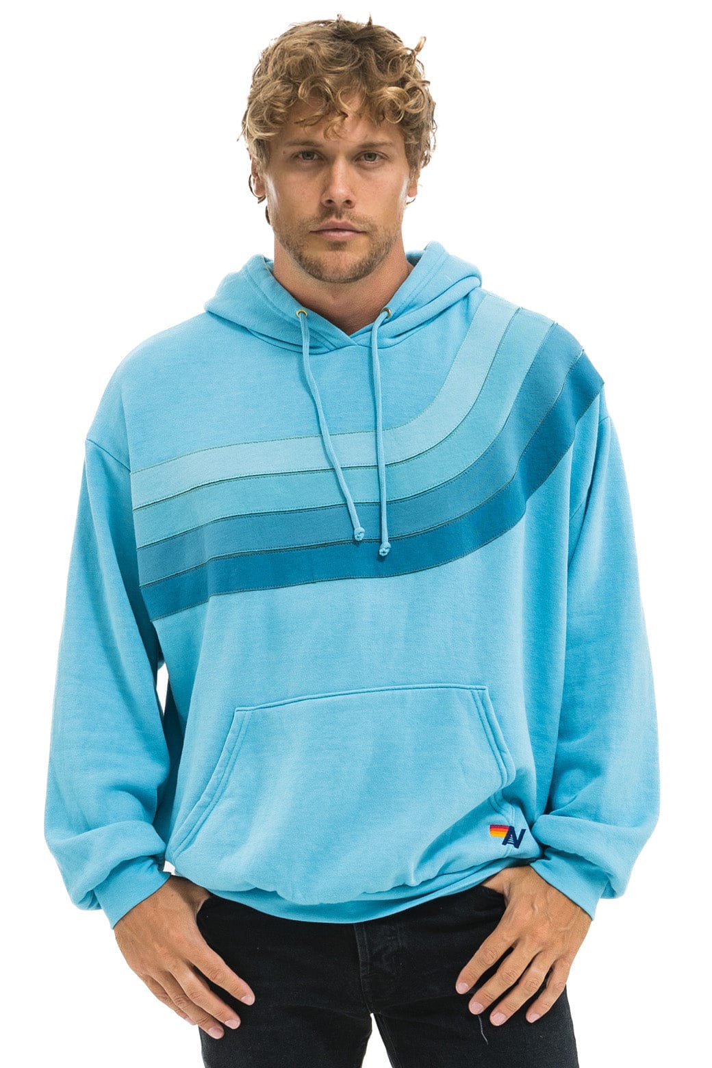 WAVE STRIPE 4 PULLOVER HOODIE RELAXED - AQUA // AQUA - Image 2